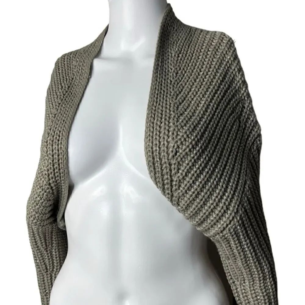 Fashion Nova Knit Cropped Open Front Long Sleeve Cardigan Taupe Large